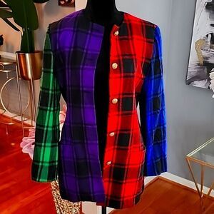 Adrienne Vittadini Multicolor Plaid Blazer